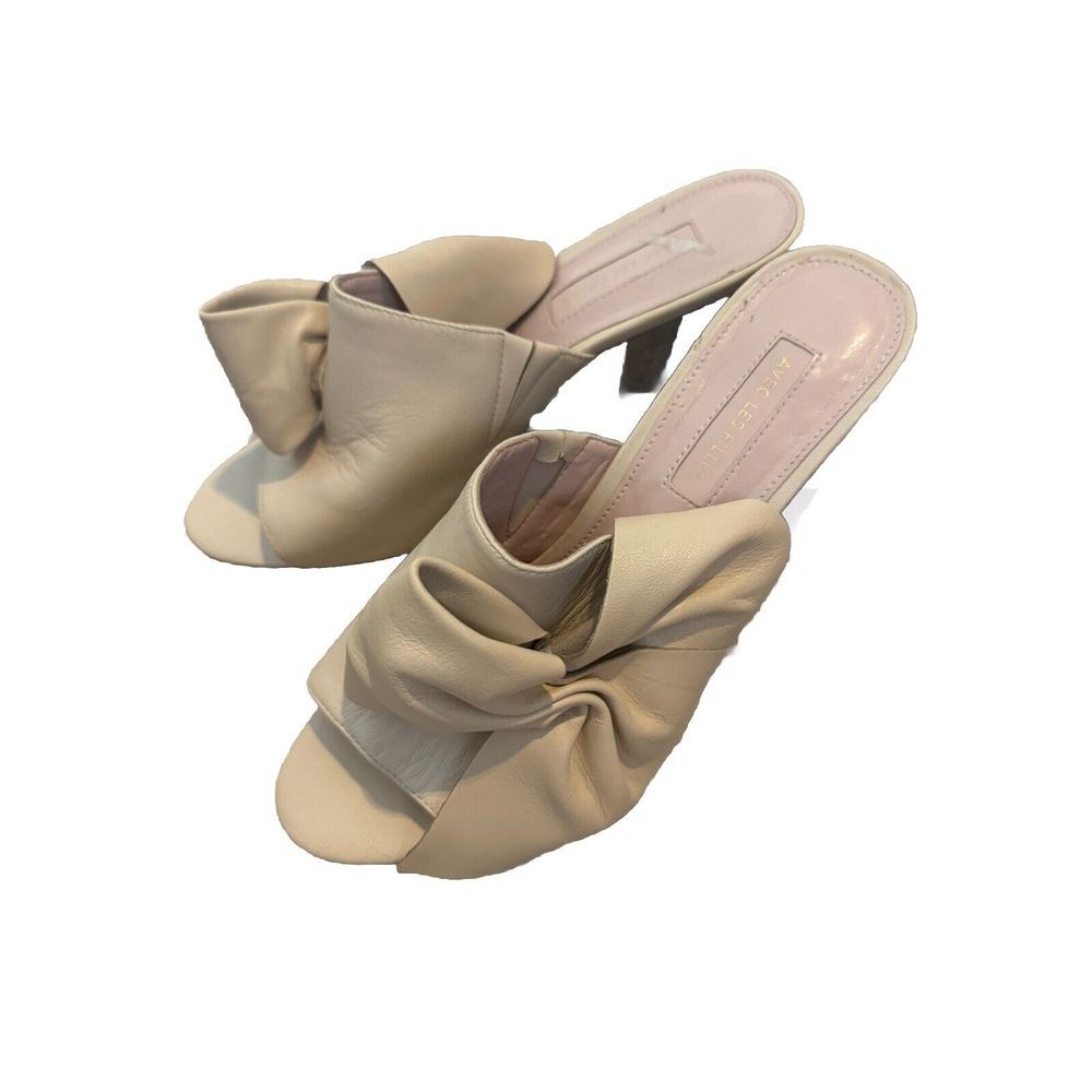 Avec Les Filles Marie SHOES Sandals 9‎ Ivory LEATHER 3.75" HEELS BOW-RET $378